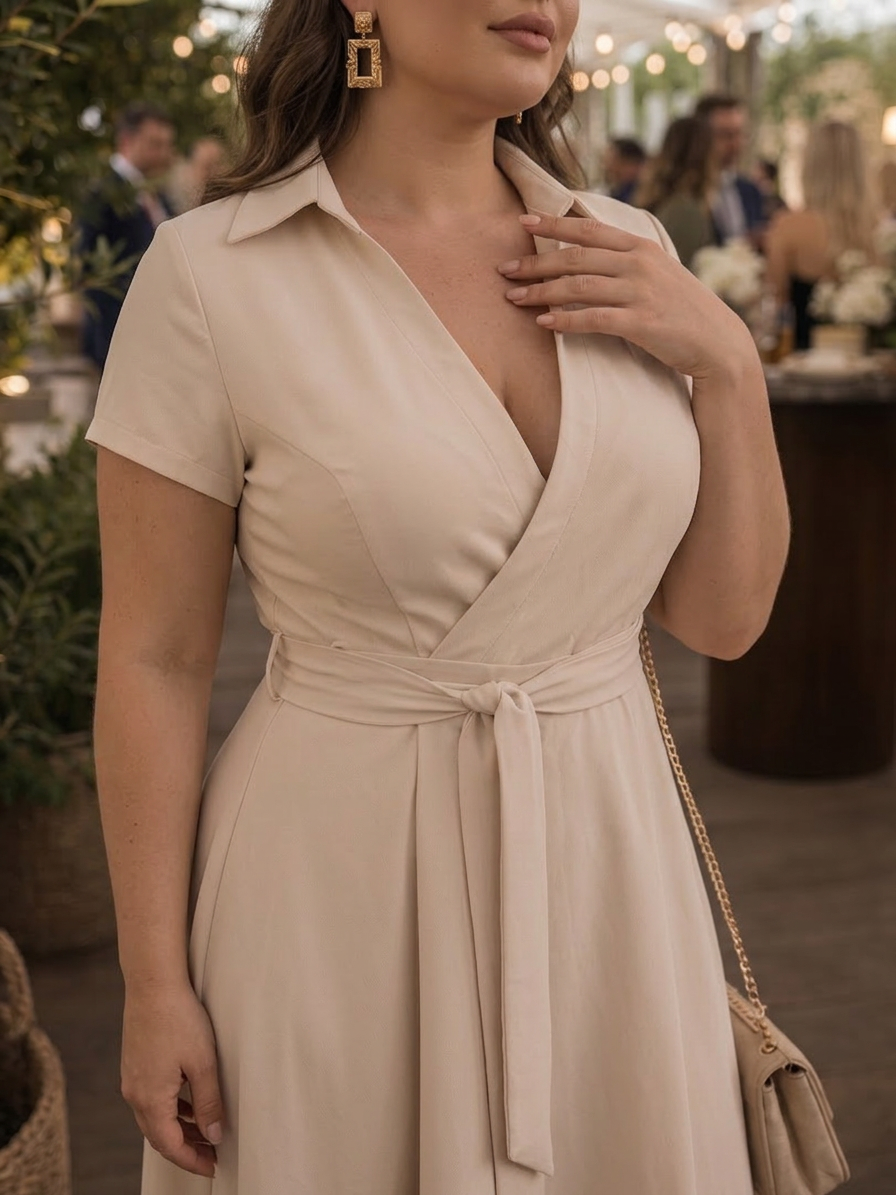 Eulalia | Robe midi à manches courtes et col, taille cintrée