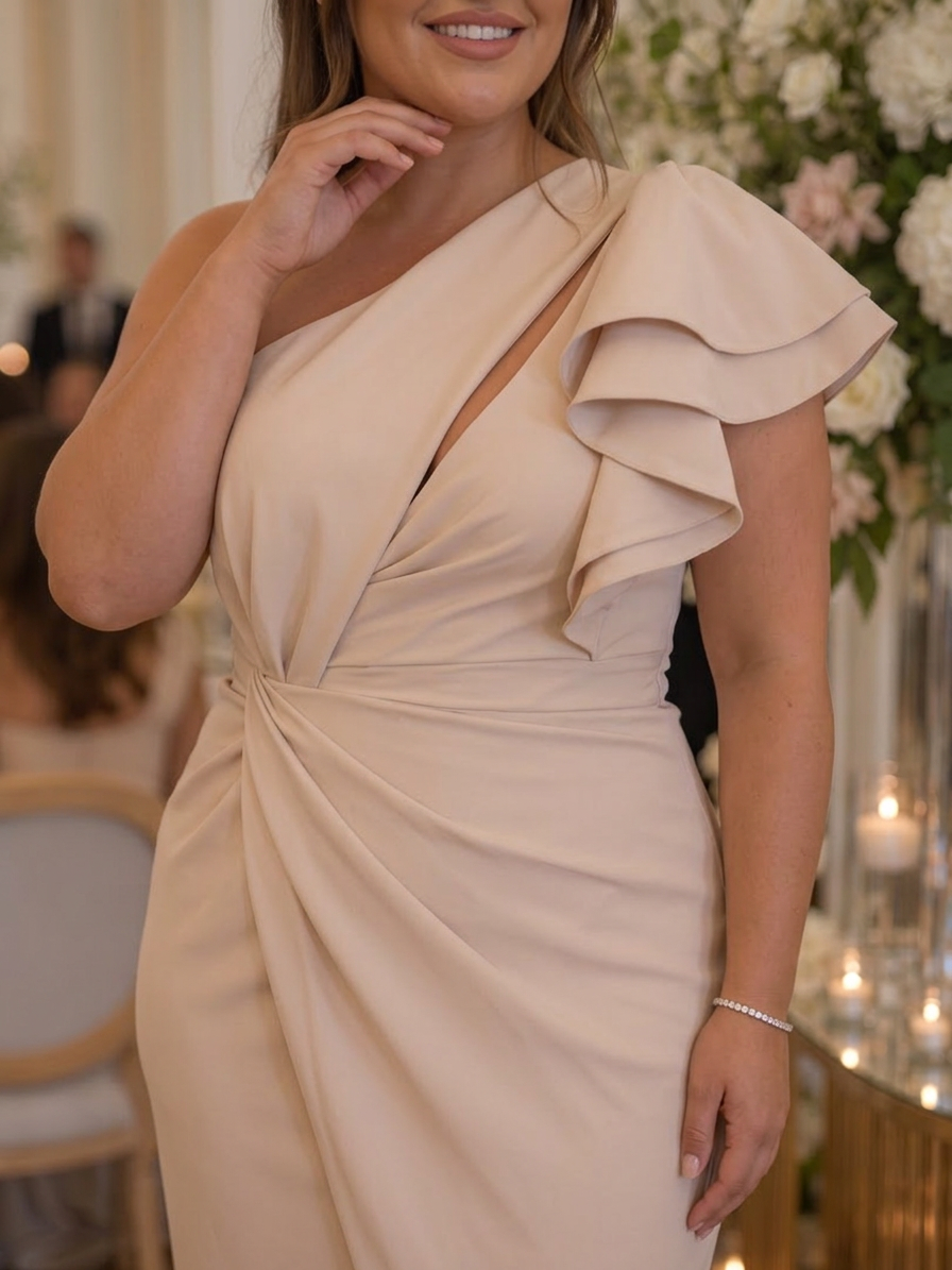 Mei | Robe Midi à Épaule Dénudée Drapée