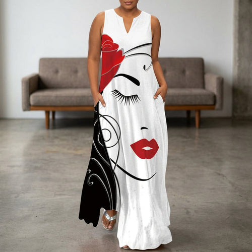 Béatrice | Robe Maxi Art Sans Manches à Col V
