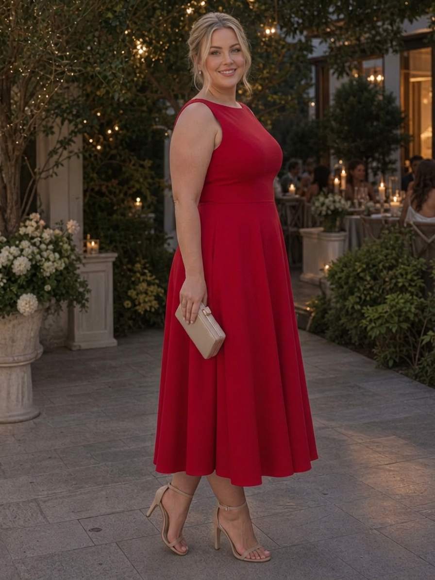 Isadora | Robe midi à buste ajusté sans manches et col rond