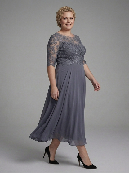 Anwen | Robe Midi avec Corsage en Dentelle et Manches Transparentes