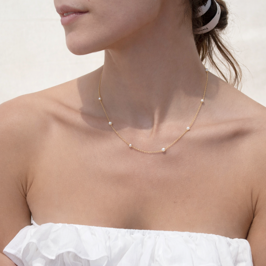 Collier perles d’eau douce doré