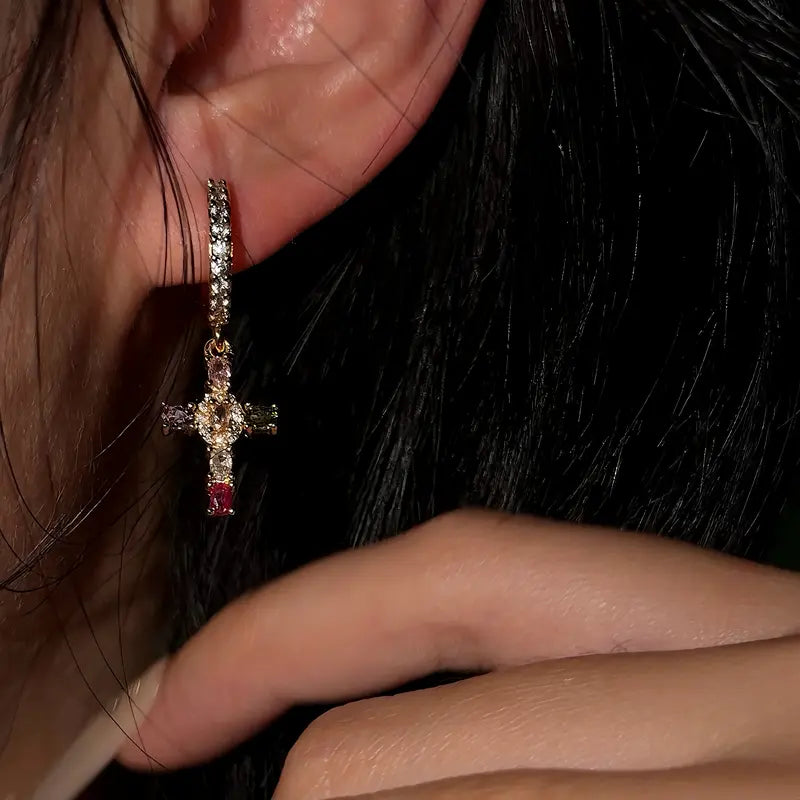 Boucles d’Oreilles Croix Colorées