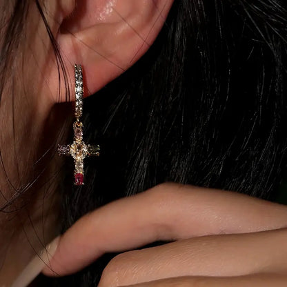 Boucles d’Oreilles Croix Colorées