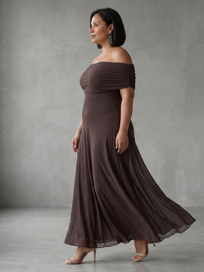 Astrid | Robe Midi Drapée Hors Épaule