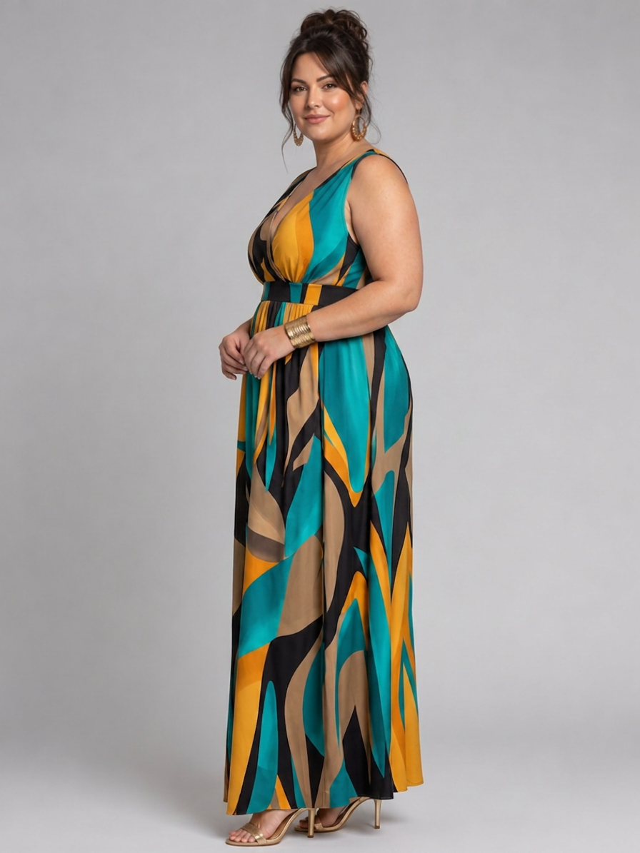Saskia | Robe Maxi Sans Manches à Imprimé Abstrait