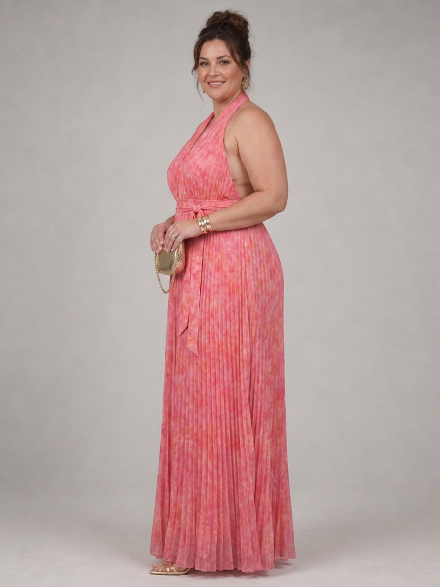 Cordelia | Robe Maxi à Encolure Halter et Jupe Plissée