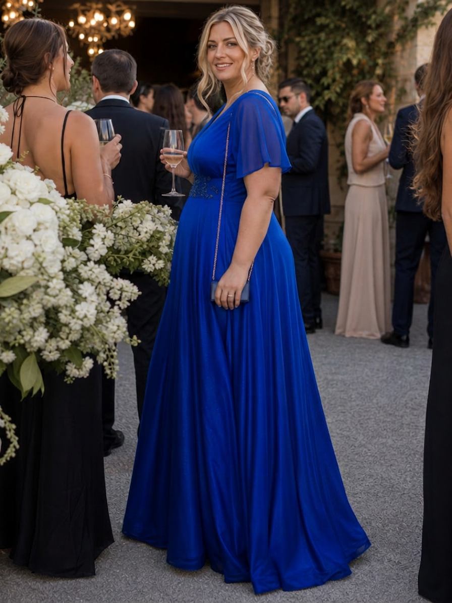 Rhea | Robe maxi fluide à manches courtes en V