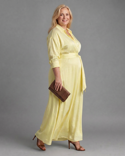 Astrid | Robe midi fluide à col ceinturé et manches longues