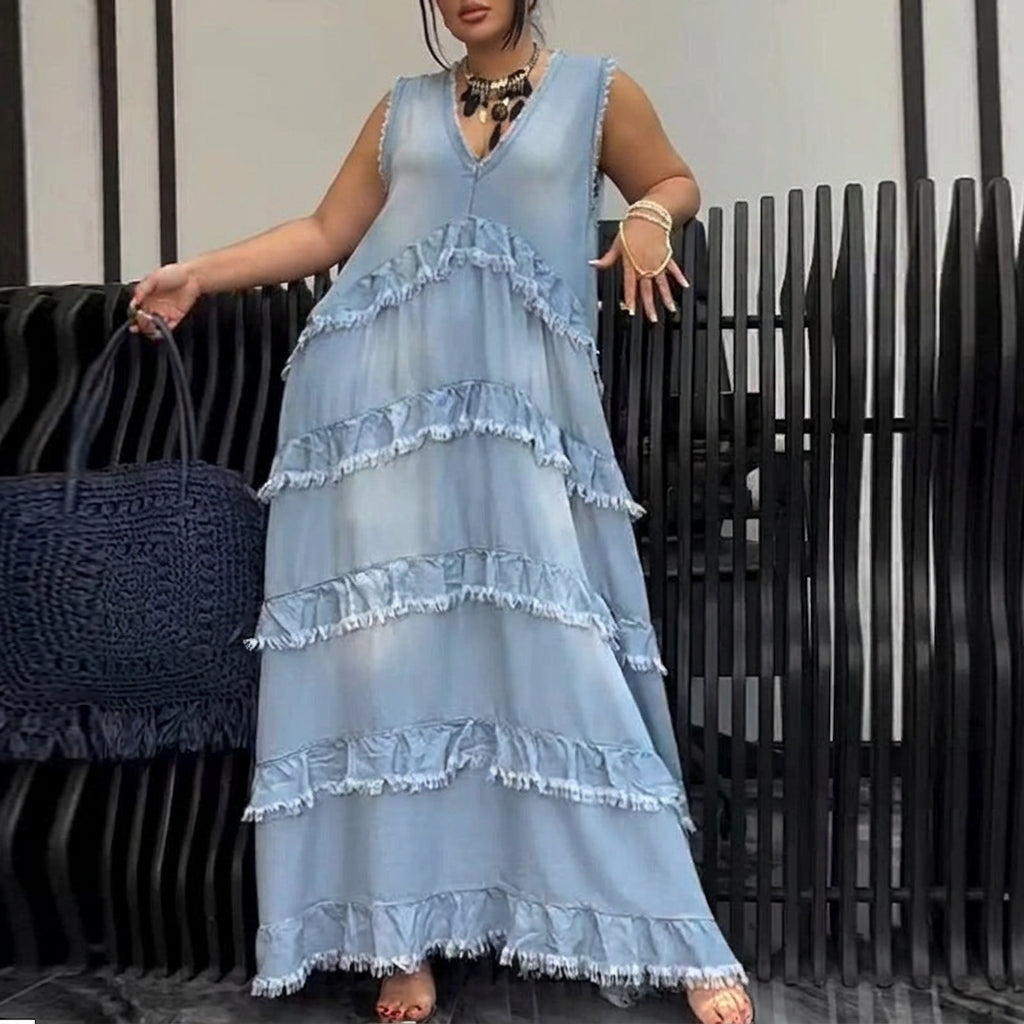 Robe en denim à bords bruts Ingrid