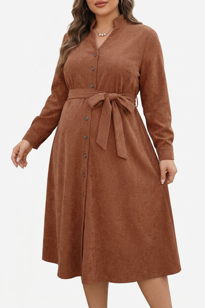 Nova - Robe à Taille Liée en Velours Côtelé