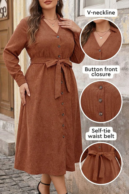 Nova - Robe à Taille Liée en Velours Côtelé