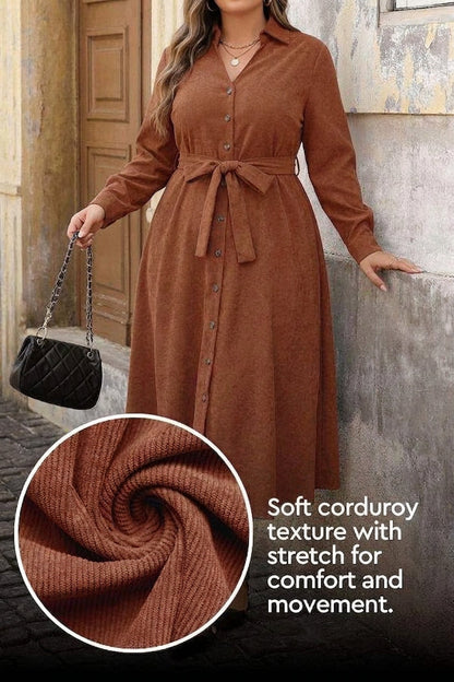 Nova - Robe à Taille Liée en Velours Côtelé