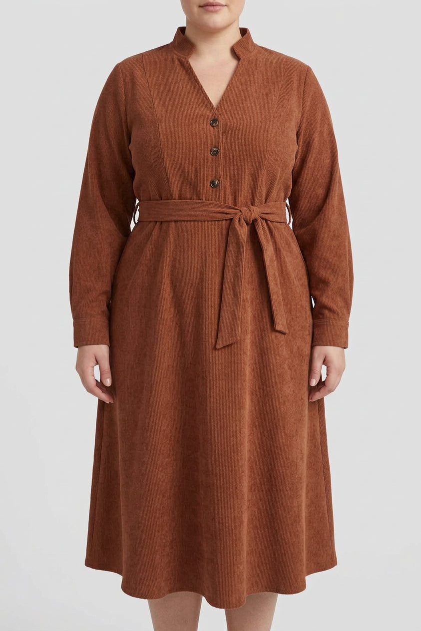 Nova - Robe à Taille Liée en Velours Côtelé
