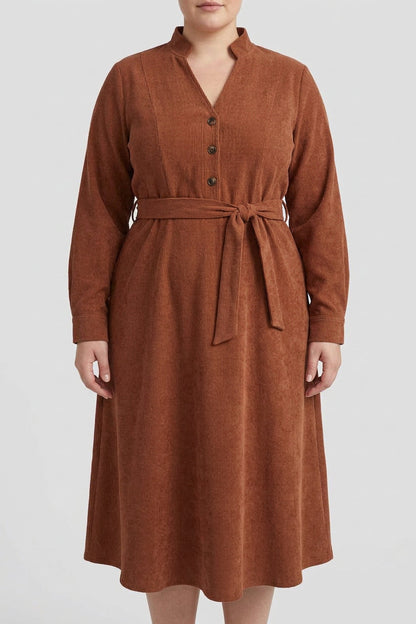 Nova - Robe à Taille Liée en Velours Côtelé