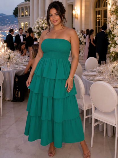 Daria | Robe Midi à Corsage Smocké Sans Bretelles