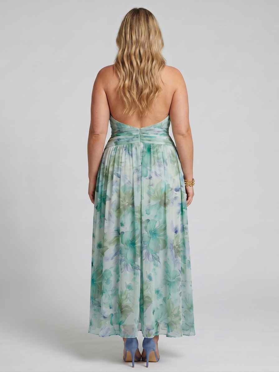 Safran | Robe Midi Plissée à Bretelles Douces avec Motif Floral