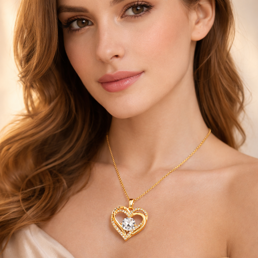 Collier Cœur Double aux Cristaux Étincelants