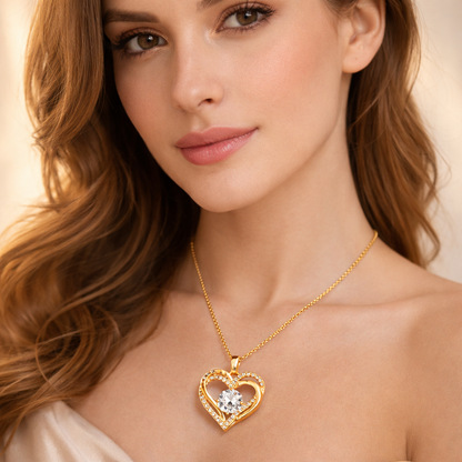 Collier Cœur Double aux Cristaux Étincelants