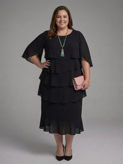 Rhea | Robe Midi avec Manches Superposées