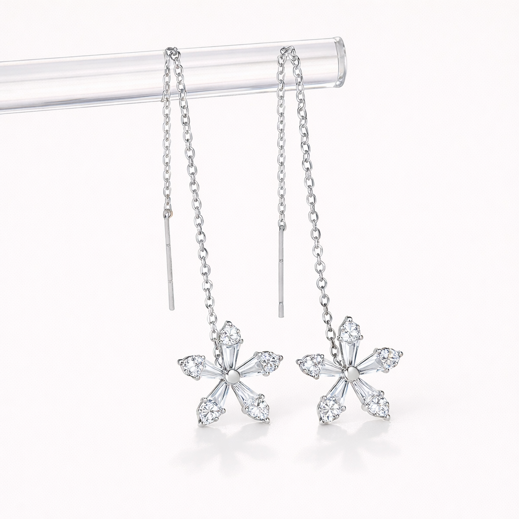 Boucles d’oreilles Fil Fleur Serties