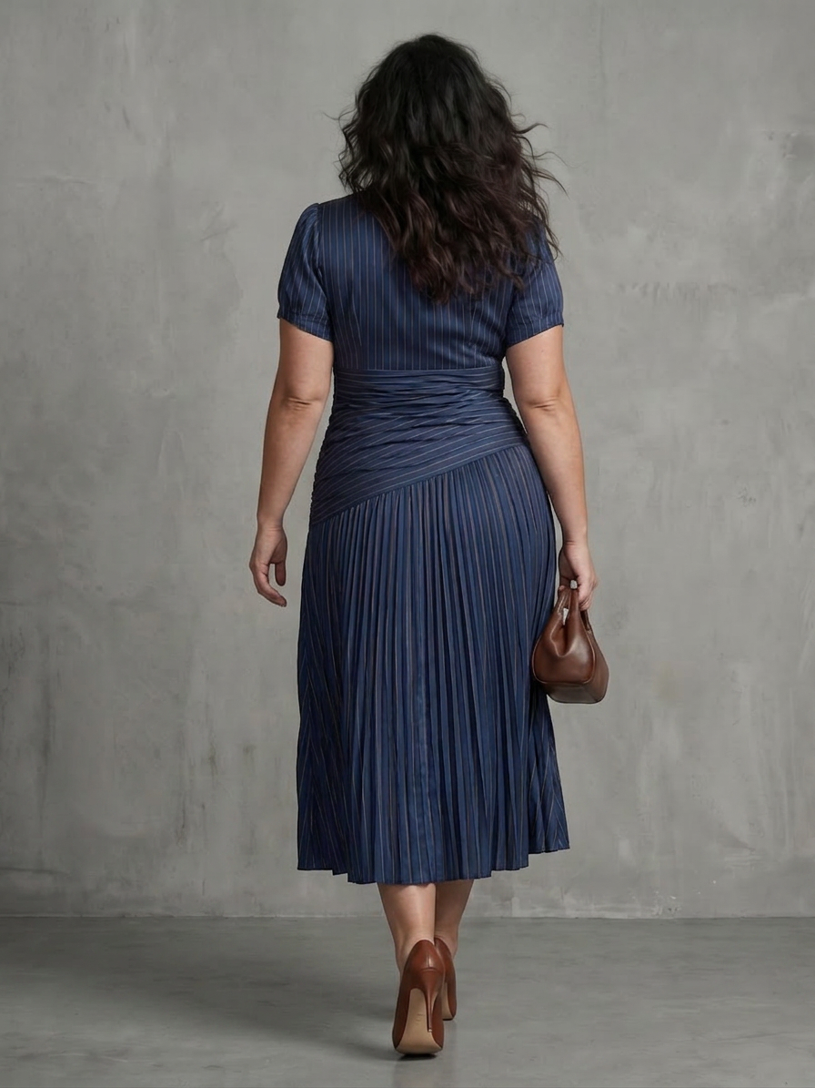 Vita | Robe Midi à Taille Plissée à Rayures