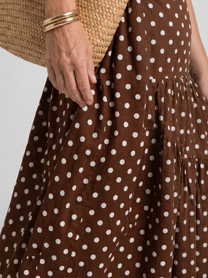 Olwen | Robe midi sans bretelles à motif pois