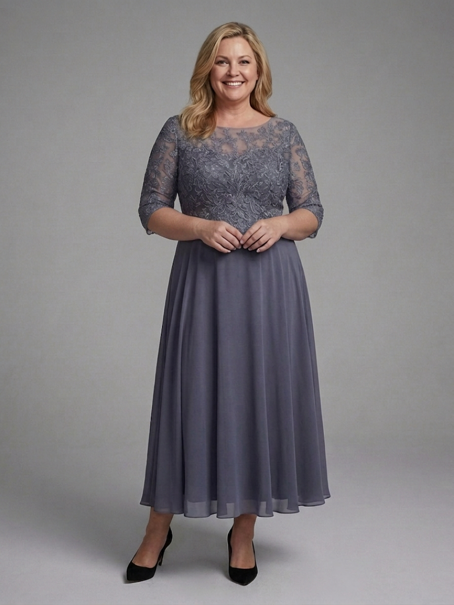 Anwen | Robe Midi avec Corsage en Dentelle et Manches Transparentes