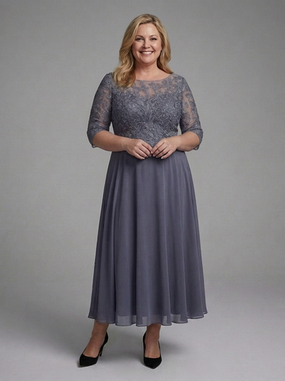 Anwen | Robe Midi avec Corsage en Dentelle et Manches Transparentes