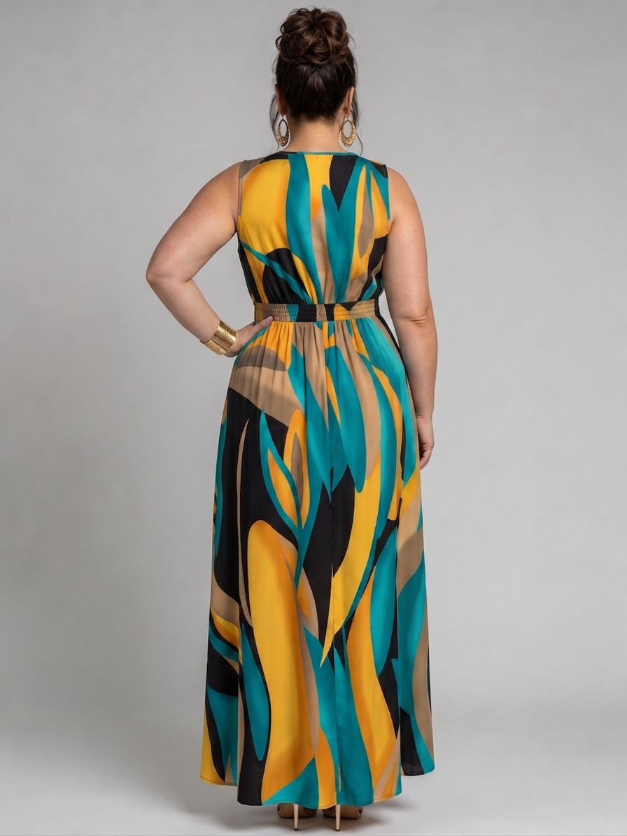 Saskia | Robe Maxi Sans Manches à Imprimé Abstrait