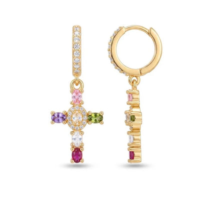 Boucles d’Oreilles Croix Colorées