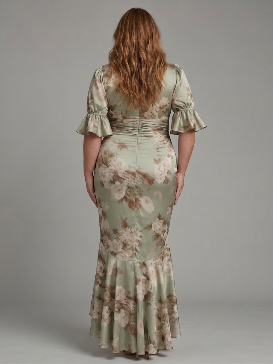 Wilhelmina | Robe Midi à Manches Courtes en V avec Taille Froncée