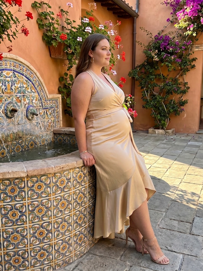 Amina | Robe Midi Asymétrique à Encolure Halter