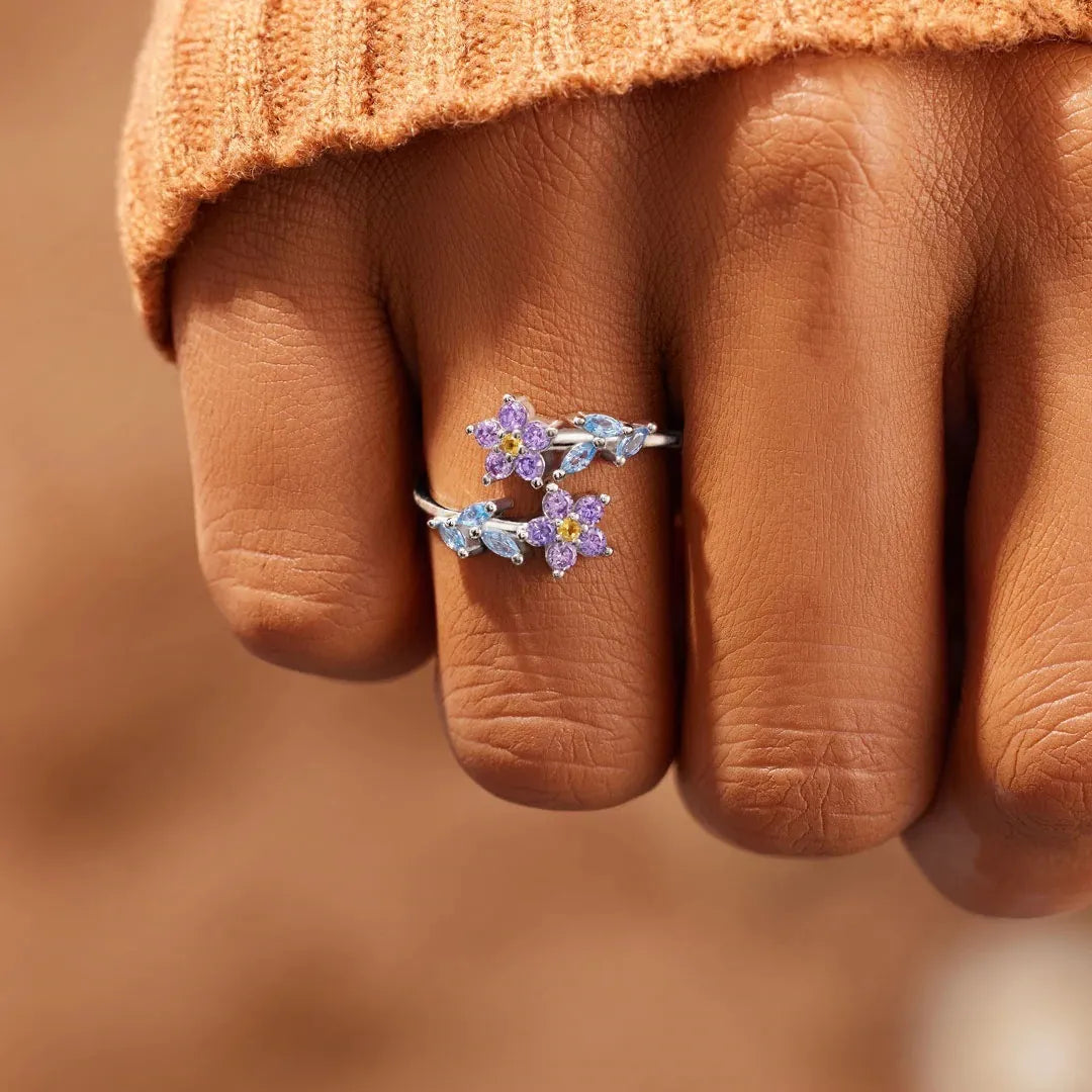 Bague Florale Zircons Bicolores