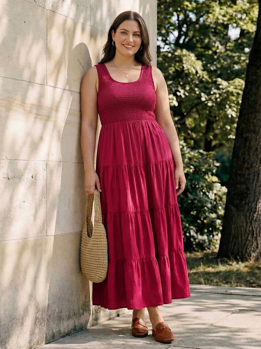 Cassia - Robe Maxi Sans Manches Froncée