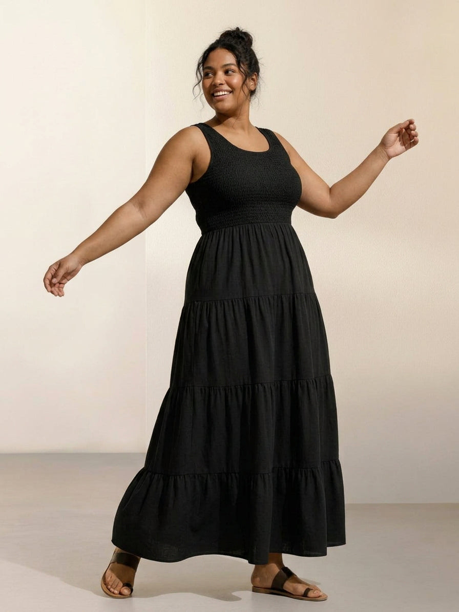 Cassia - Robe Maxi Sans Manches Froncée