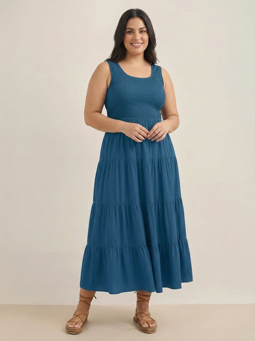 Cassia - Robe Maxi Sans Manches Froncée