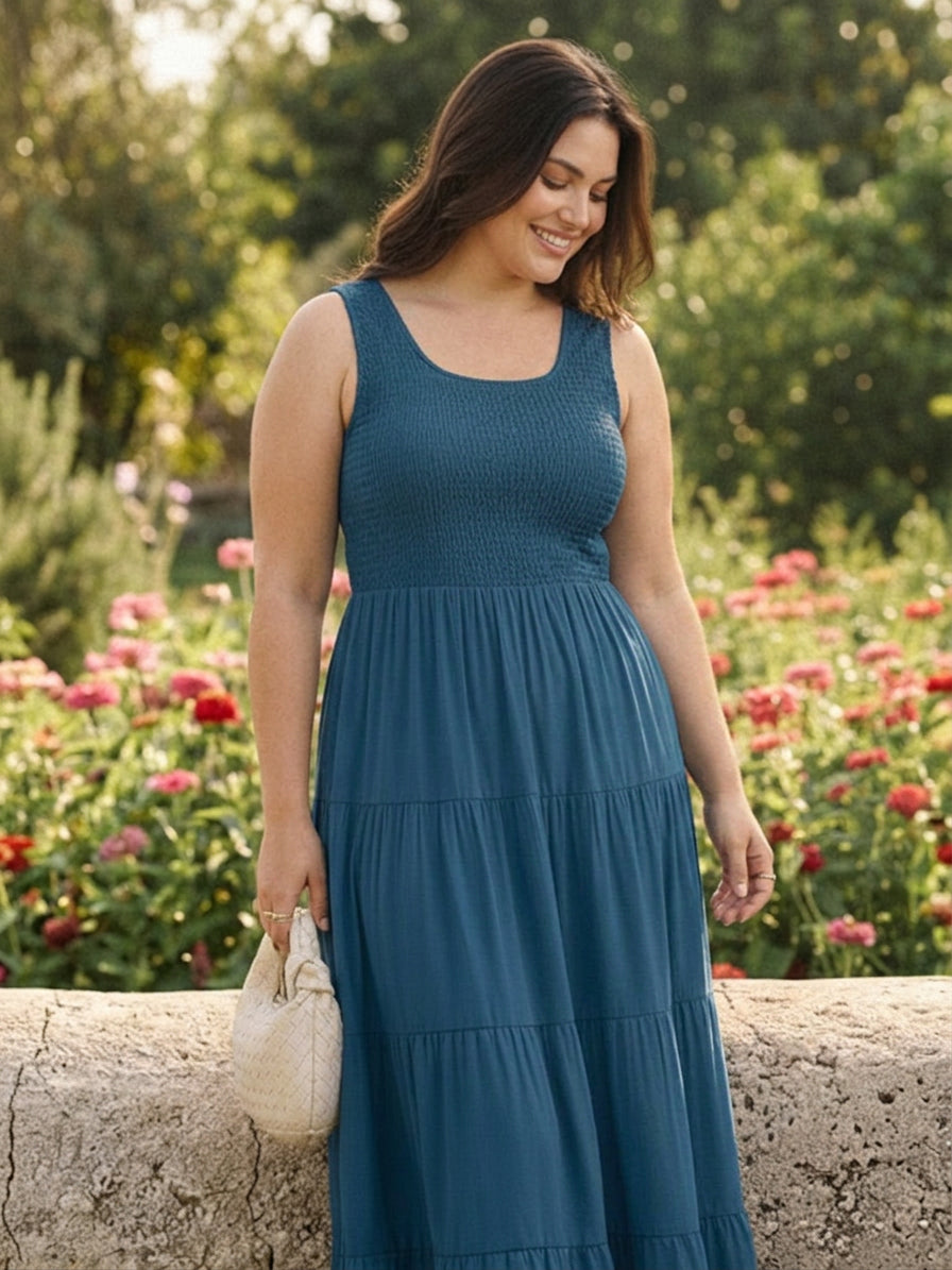Cassia - Robe Maxi Sans Manches Froncée