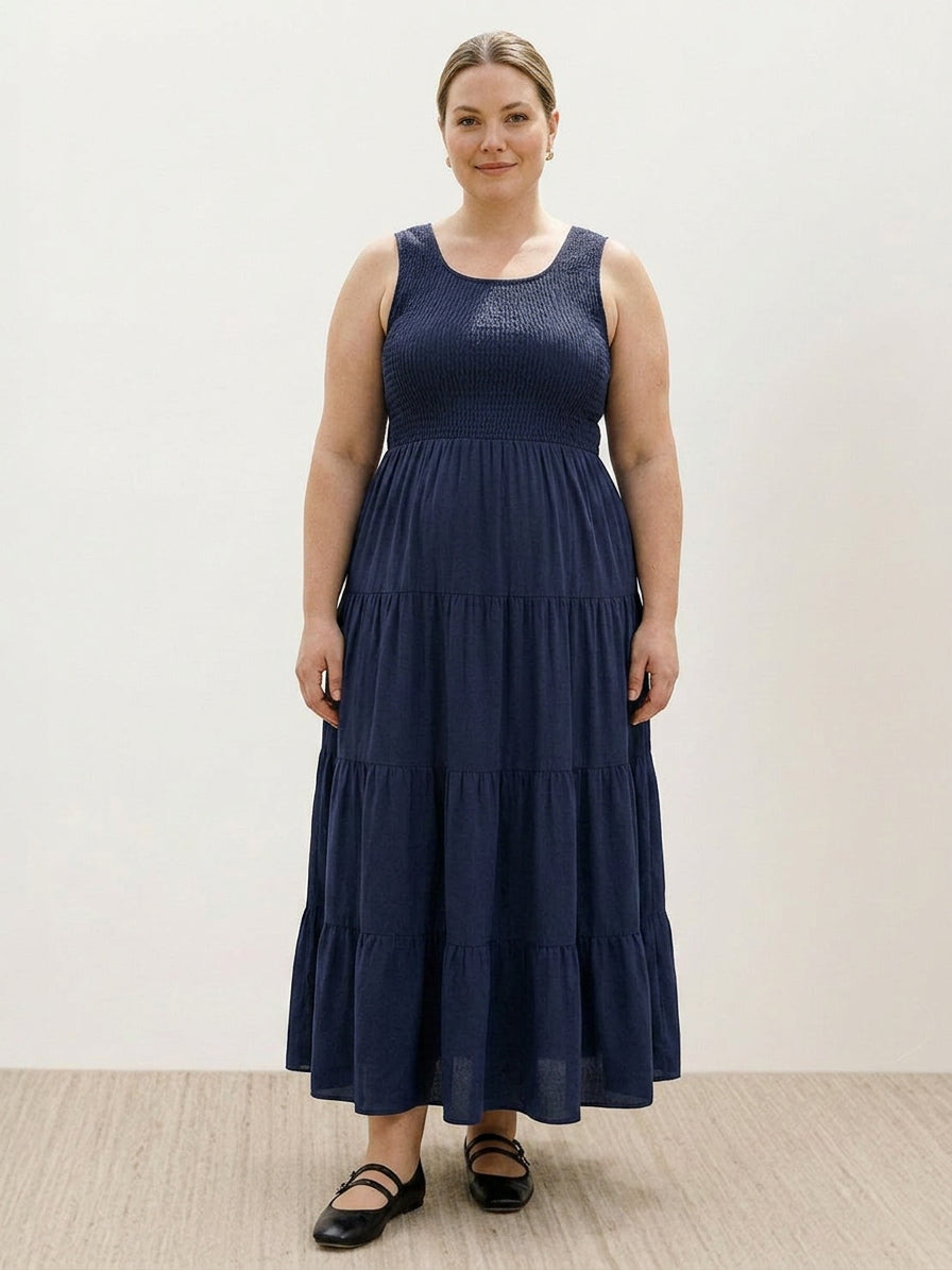 Cassia - Robe Maxi Sans Manches Froncée