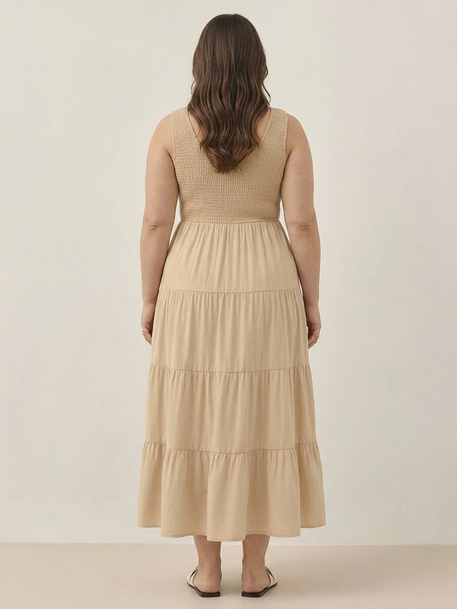 Cassia - Robe Maxi Sans Manches Froncée