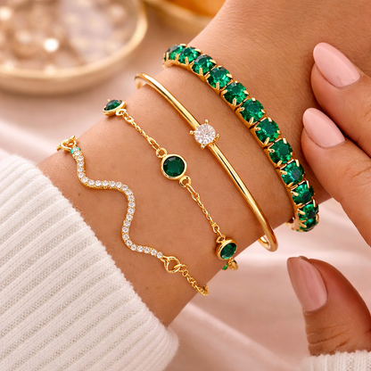 Bracelets Jonc Pierre Verte Ensemble de 4 Pièces