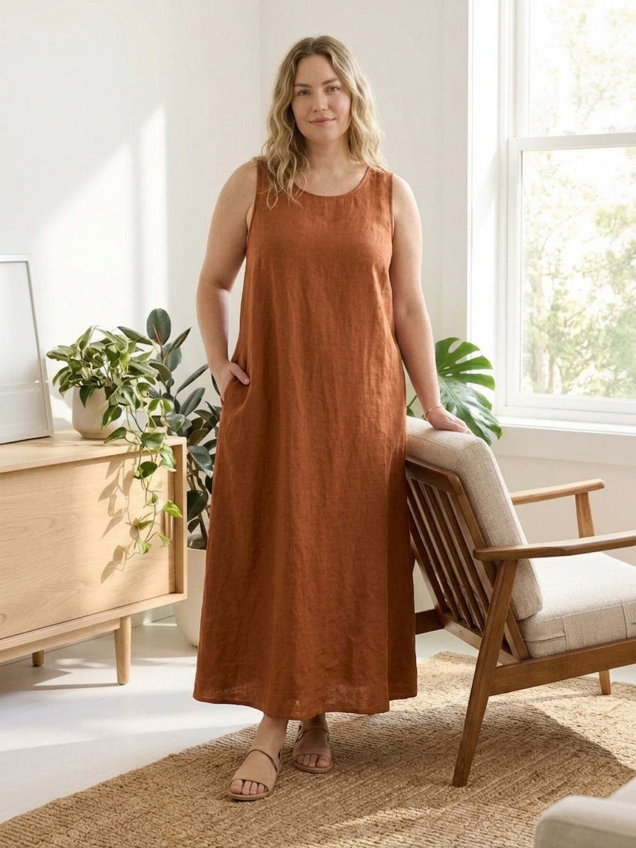 Marlow - Robe sans manches en coton et lin