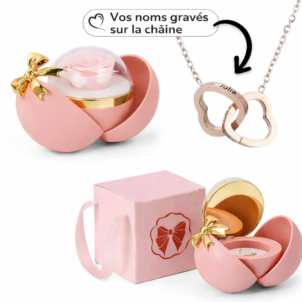 Collier Personnalisé avec Boîte Rose Éternelle
