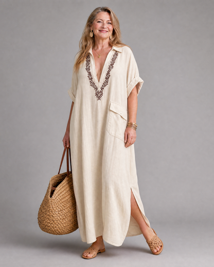 Posy | Robe Maxi Détail Poche Brodée à Col V Détendu