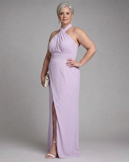 Nia | Robe Midi Drapée à Fente Latérale et Col Croisé