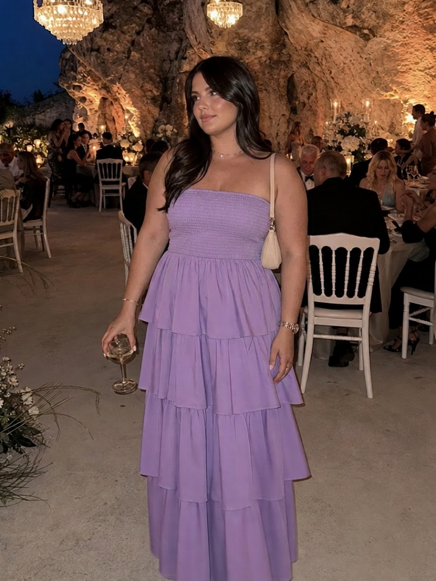 Daria | Robe Midi à Corsage Smocké Sans Bretelles
