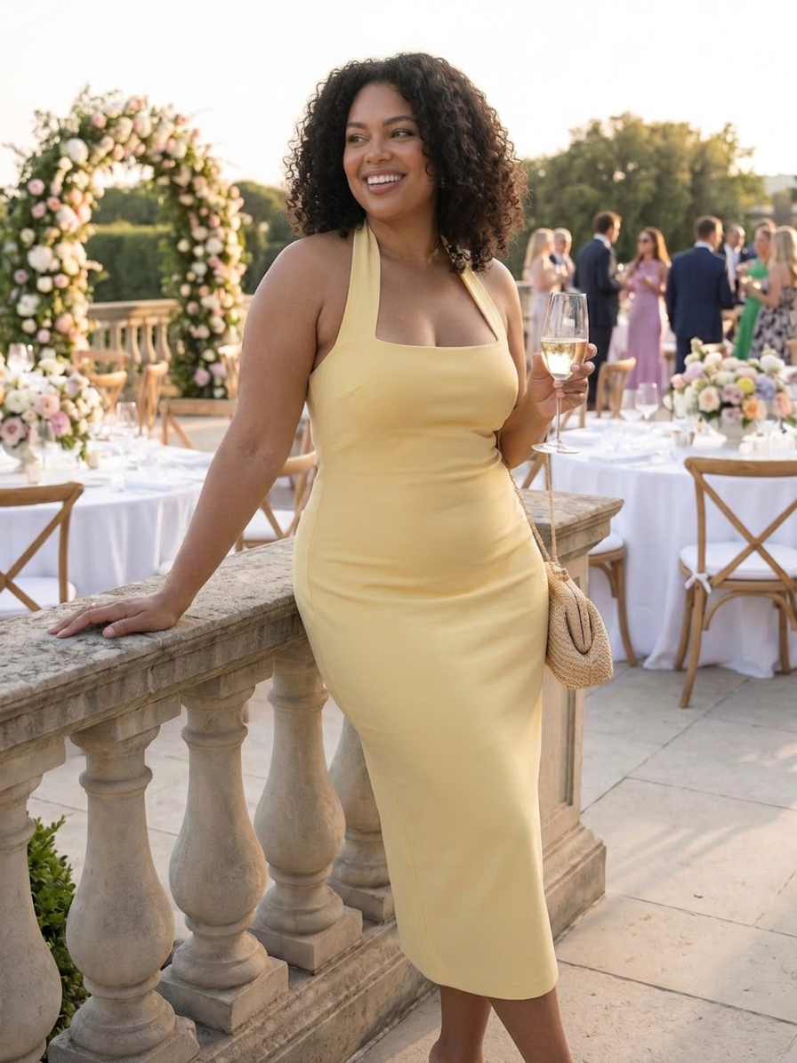 Jessamine | Robe Midi Silhouette Ajustée à Col Halter