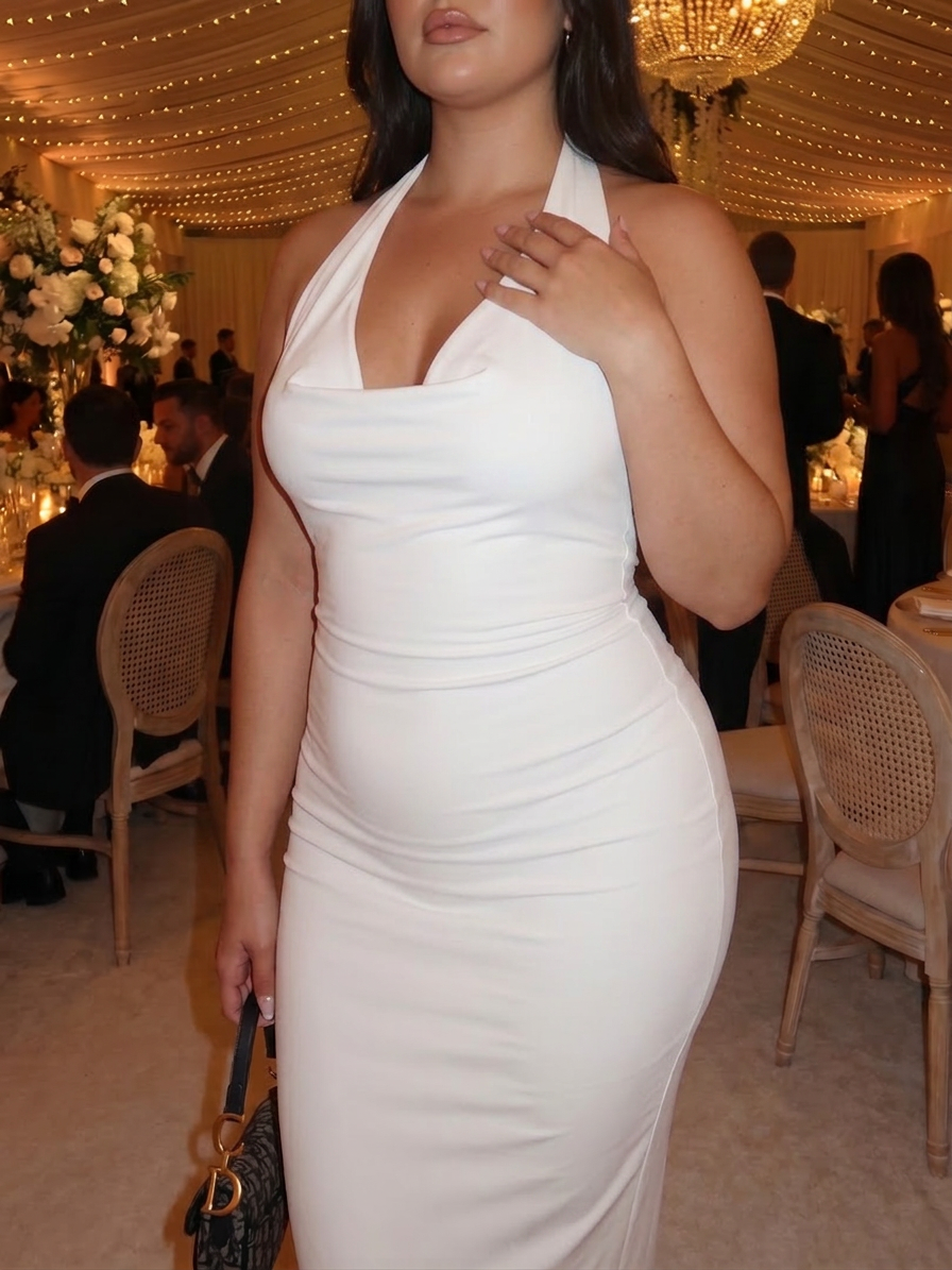 Ingrid | Robe midi ajustée à col halter