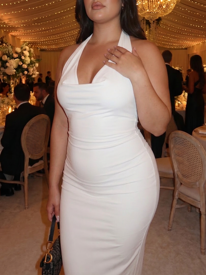 Ingrid | Robe midi ajustée à col halter