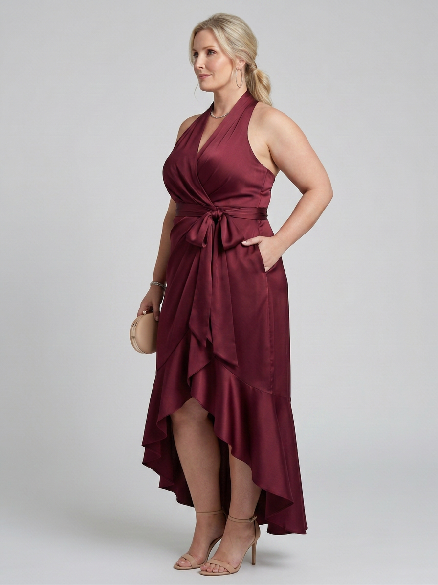 Amina | Robe Midi Asymétrique à Encolure Halter